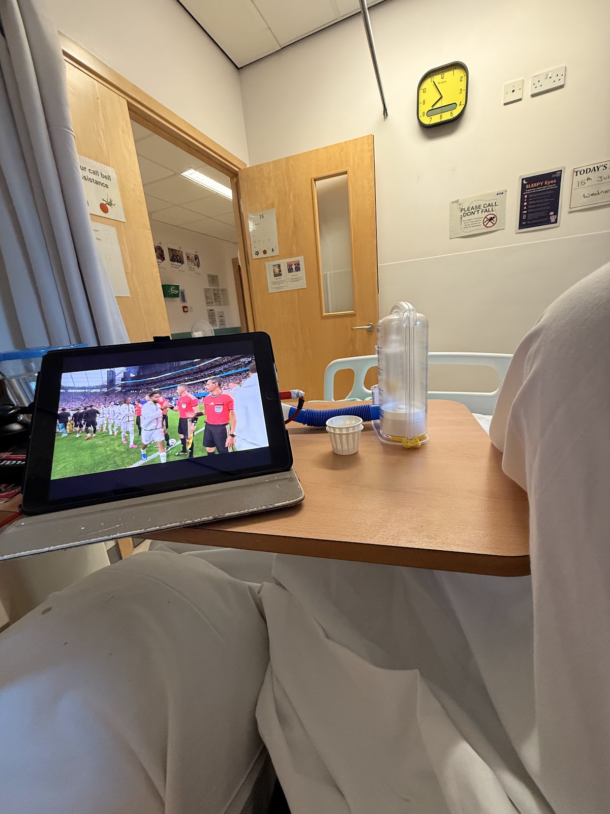 Watching England in the World Cup on an iPad from a hospital bed