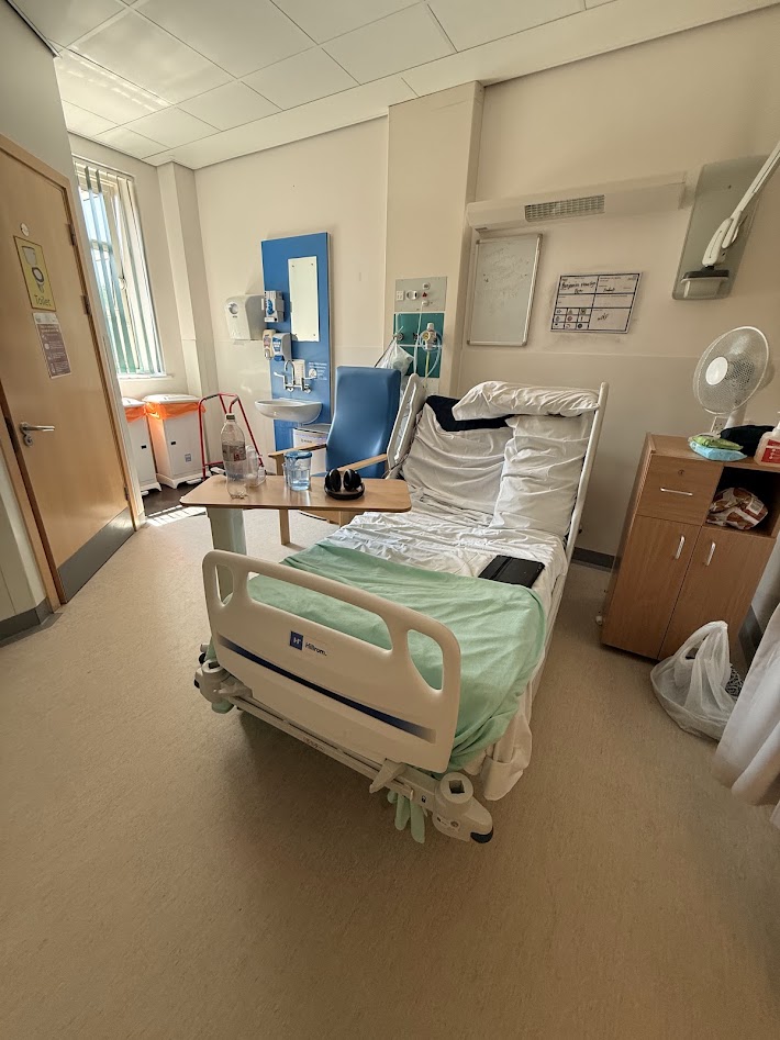 In hospital during the four-night admission after the cycling accident