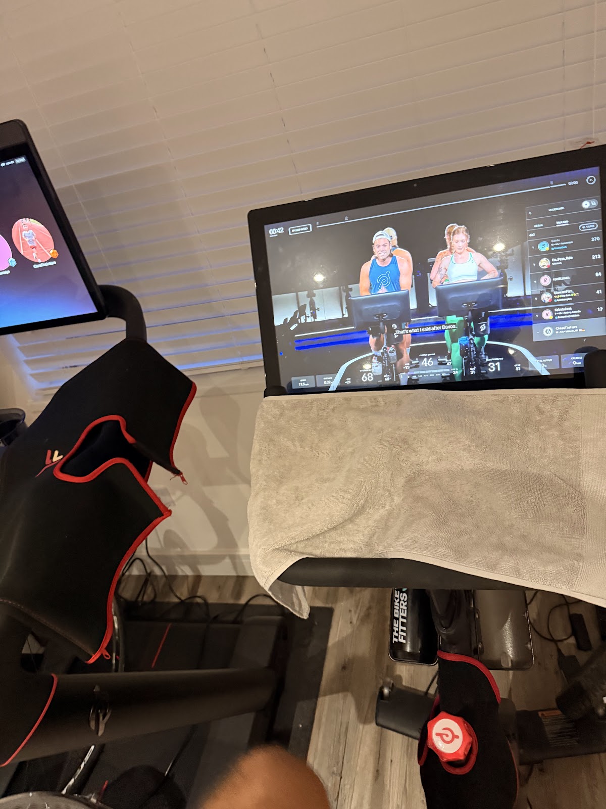Peloton bike set up for an indoor ride during the return to cycling after the accident